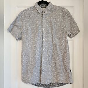 Civil Society Short Sleeve Gray Button Shirt | Men's Small Rose Print